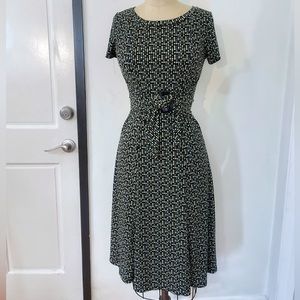 Kupcake Green Black Boat Neck Short Sleeve Midi Tie Front Short Sleeves Dress